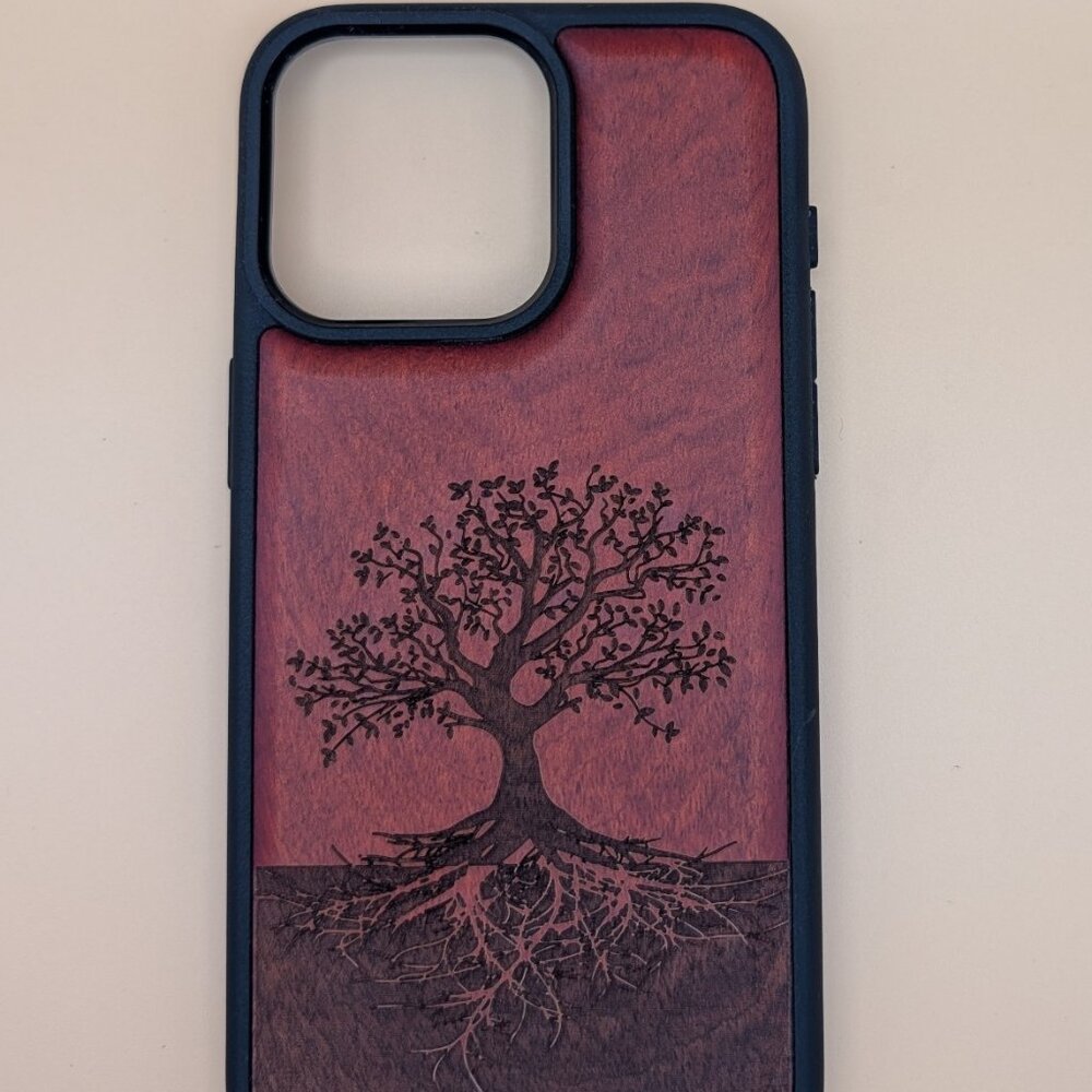 iPhone 15 Pro Max Magnetic Wooden Case MagSafe Shockproof Black Soft TPU-Tree